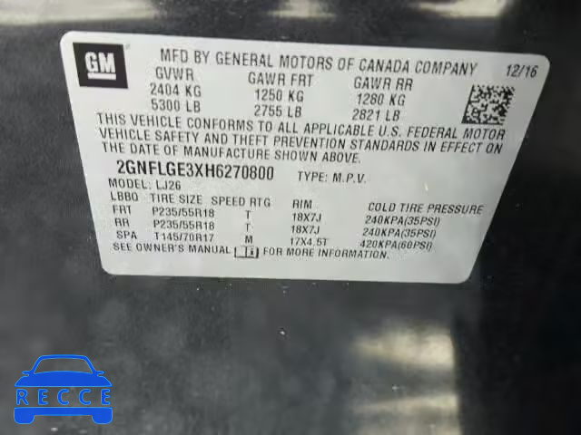 2017 CHEVROLET EQUINOX PR 2GNFLGE3XH6270800 image 9