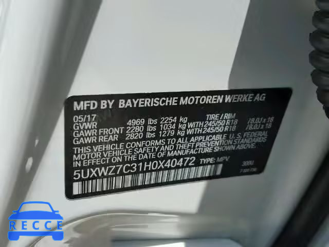 2017 BMW X3 SDRIVE2 5UXWZ7C31H0X40472 image 9