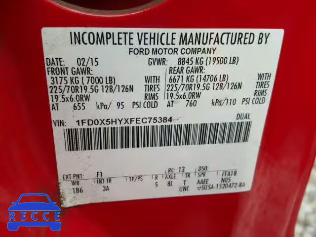 2015 FORD F550 SUPER 1FD0X5HYXFEC75384 image 9