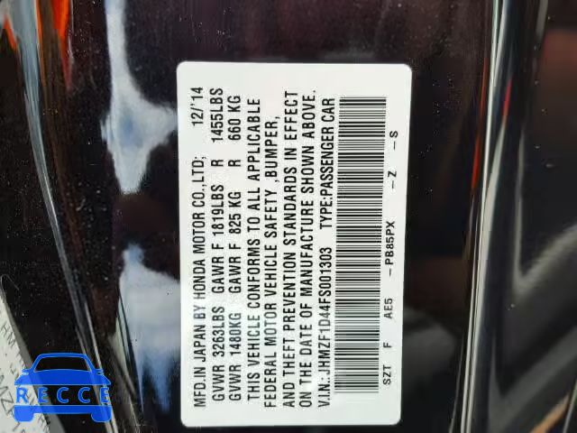 2015 HONDA CR-Z JHMZF1D44FS001303 image 9