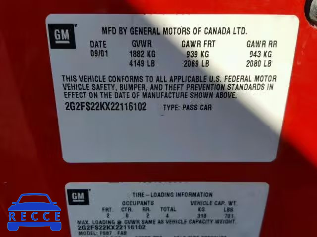 2002 PONTIAC FIREBIRD 2G2FS22KX22116102 image 9