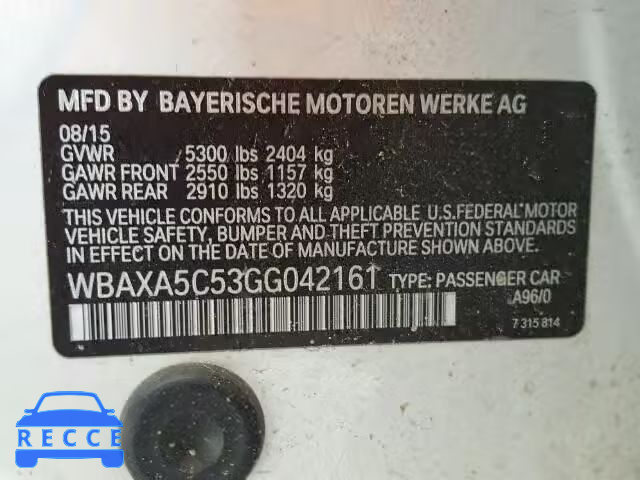 2016 BMW 535D WBAXA5C53GG042161 image 9