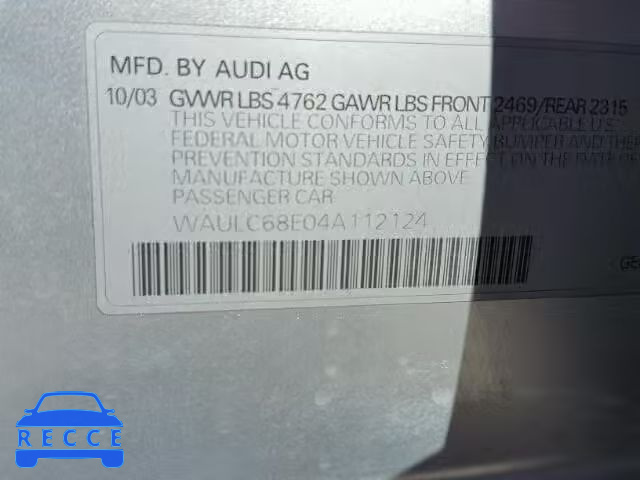 2004 AUDI A4 WAULC68E04A112124 image 9