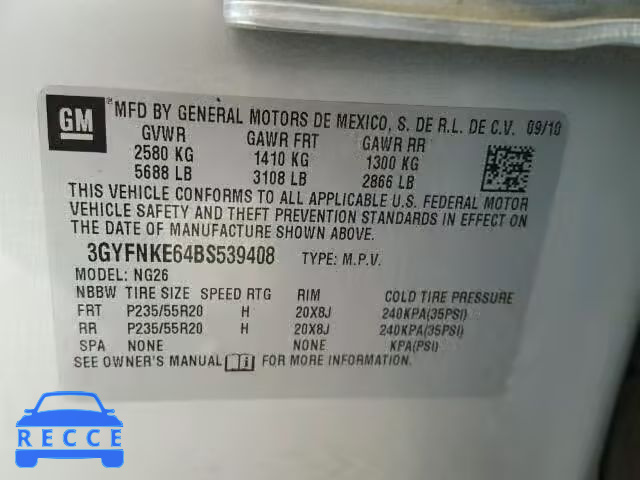 2011 CADILLAC SRX PREMIU 3GYFNKE64BS539408 image 9