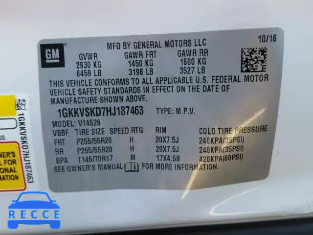 2017 GMC ACADIA LIM 1GKKVSKD7HJ187463 image 9