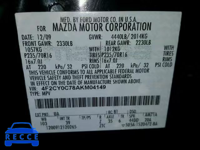 2010 MAZDA TRIBUTE I 4F2CY0C78AKM04149 image 9