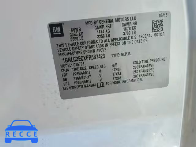 2015 CHEVROLET TAHOE C150 1GNLC2ECXFR687423 Bild 9