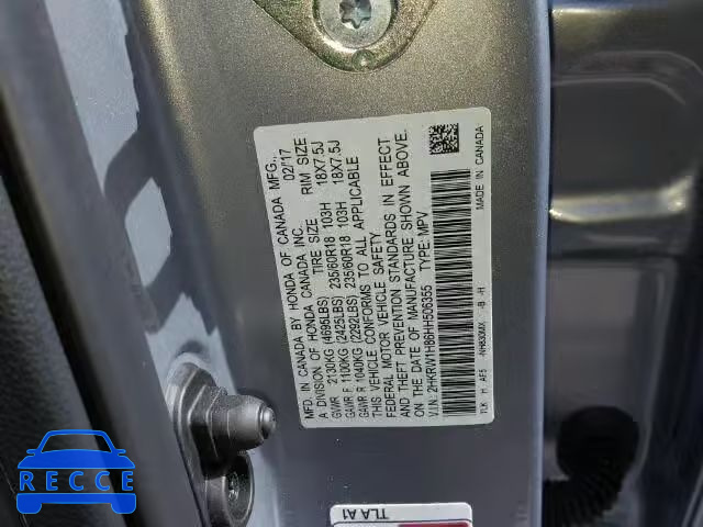 2017 HONDA CR-V EXL 2HKRW1H86HH506355 image 9