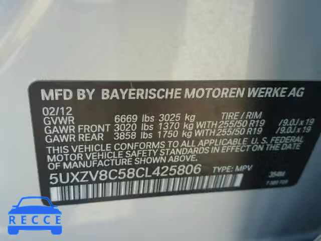 2012 BMW X5 XDRIVE5 5UXZV8C58CL425806 image 9