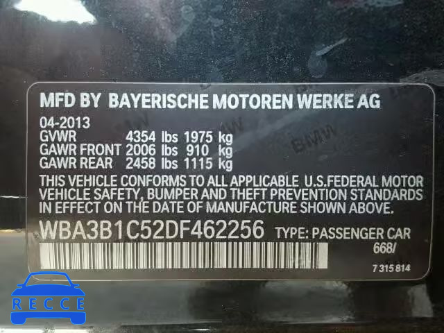 2013 BMW 320I WBA3B1C52DF462256 Bild 9
