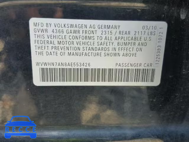 2010 VOLKSWAGEN CC LUXURY WVWHN7AN8AE553426 image 9