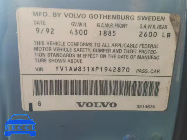 1993 VOLVO 240 YV1AW831XP1942870 image 9