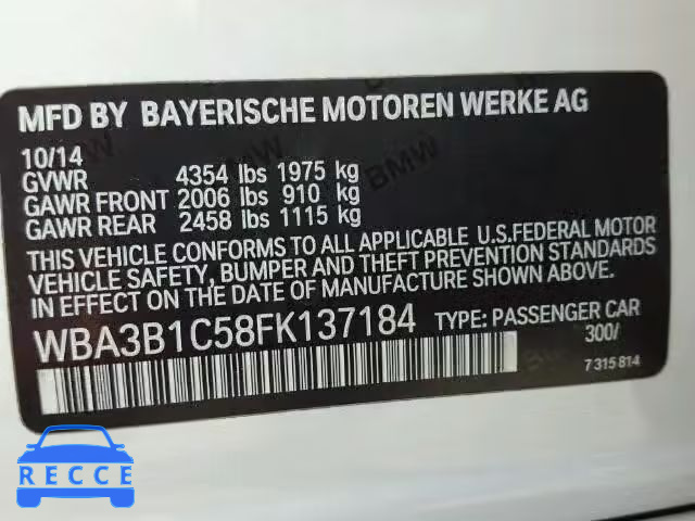 2015 BMW 320I WBA3B1C58FK137184 зображення 9