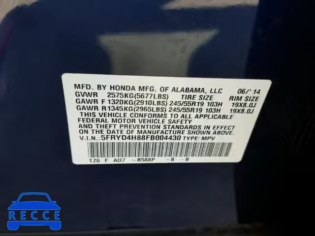 2015 ACURA MDX Advance 5FRYD4H88FB004430 image 9