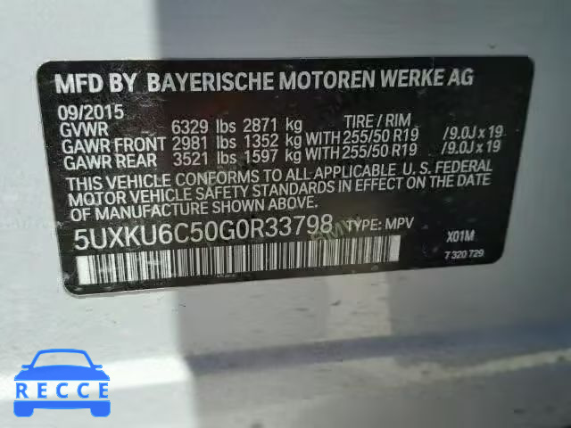 2016 BMW X6 XDRIVE5 5UXKU6C50G0R33798 image 9