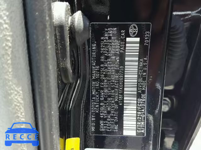 2017 TOYOTA CAMRY LE 4T1BF1FK6HU697759 image 9