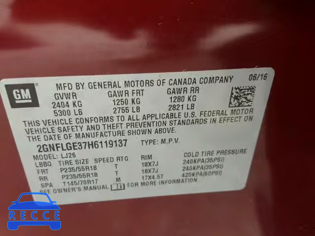 2017 CHEVROLET EQUINOX PR 2GNFLGE37H6119137 image 9