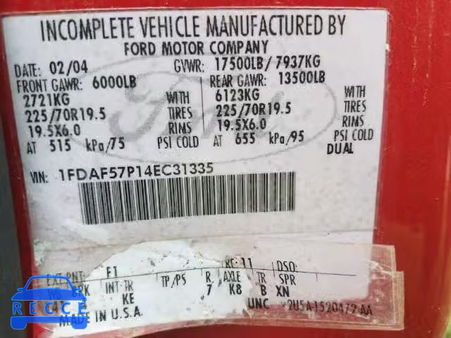 2004 FORD F550 SUPER 1FDAF57P14EC31335 image 8