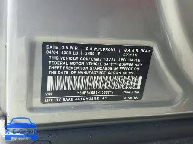 2004 SAAB 9-3 YS3FB49S941056219 image 9