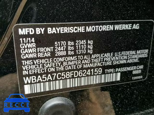 2015 BMW 528XI WBA5A7C58FD624159 зображення 9