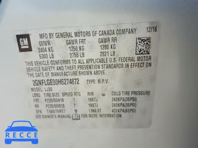 2017 CHEVROLET EQUINOX PR 2GNFLGE30H6274872 image 9