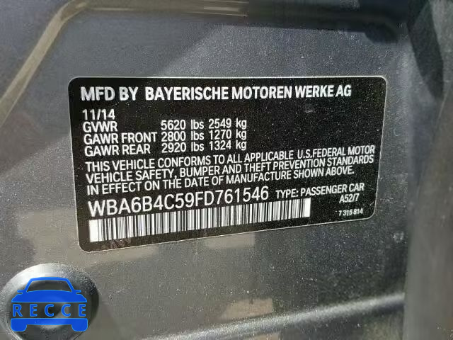 2015 BMW 650XI GRAN WBA6B4C59FD761546 зображення 9