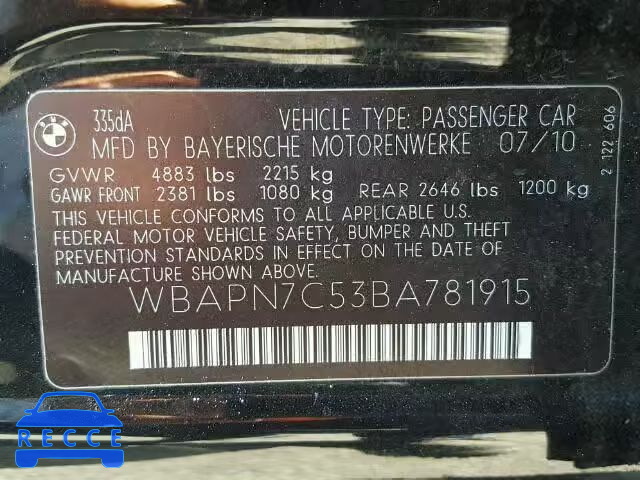 2011 BMW 335D WBAPN7C53BA781915 зображення 9
