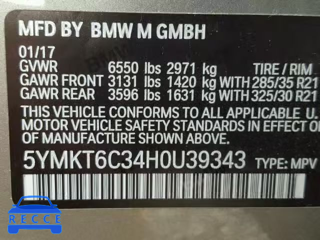 2017 BMW X5 M 5YMKT6C34H0U39343 image 9