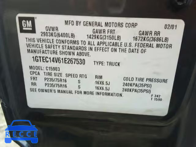 2001 GMC NEW SIERRA 1GTEC14V61E267530 image 9