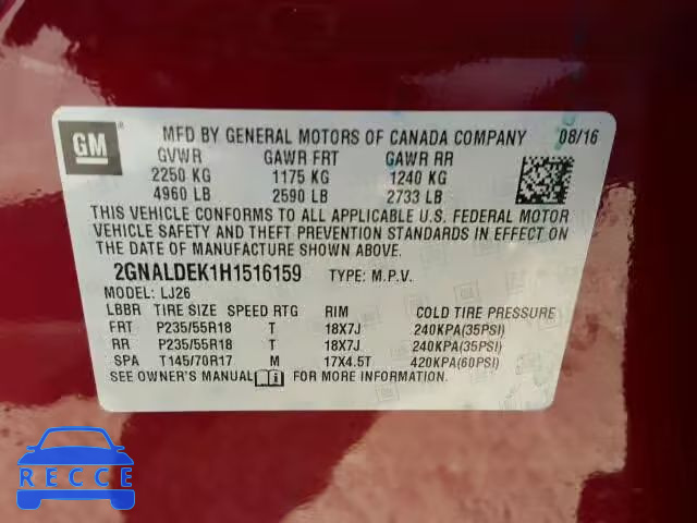 2017 CHEVROLET EQUINOX PR 2GNALDEK1H1516159 image 9