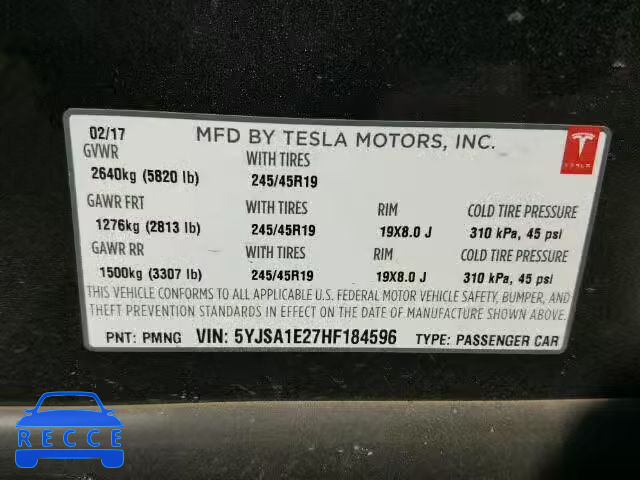 2017 TESLA MODEL S 5YJSA1E27HF184596 Bild 9