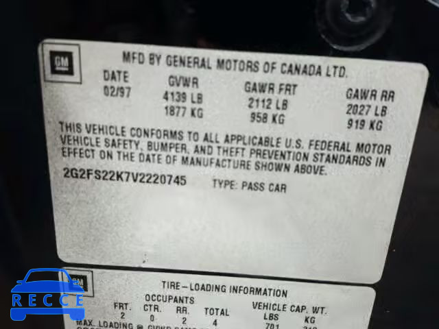 1997 PONTIAC FIREBIRD 2G2FS22K7V2220745 Bild 9