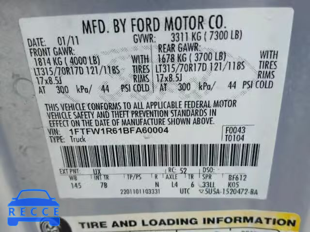 2011 FORD F150 SVT R 1FTFW1R61BFA60004 image 9