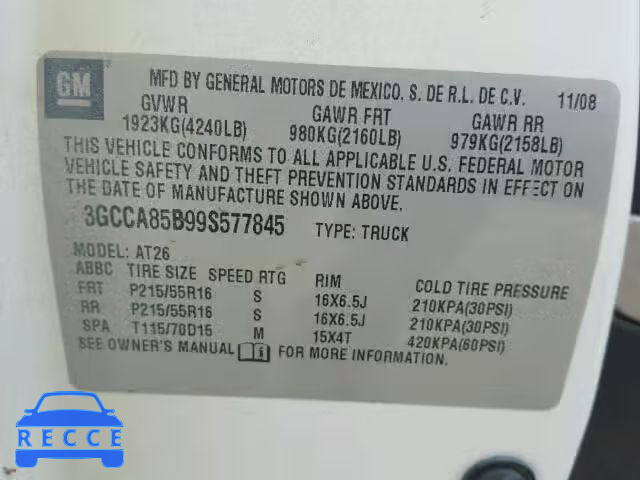 2009 CHEVROLET HHR PANEL 3GCCA85B99S577845 Bild 9