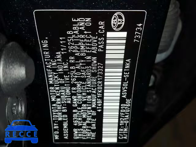 2012 TOYOTA CAMRY 4T4BF1FK0CR173327 image 9