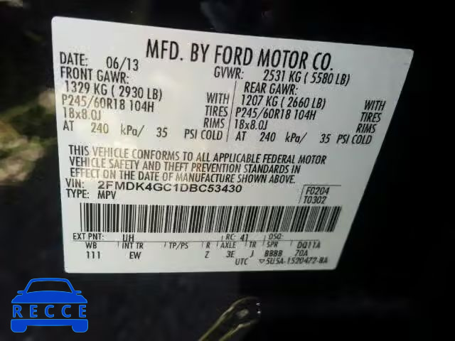 2013 FORD EDGE SE AW 2FMDK4GC1DBC53430 Bild 9