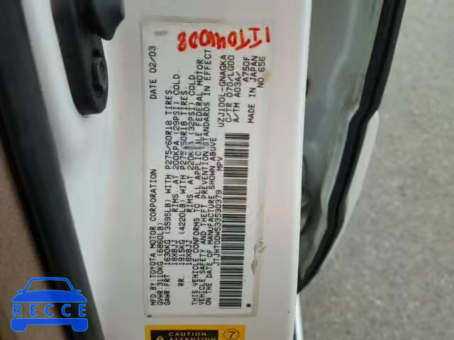 2003 LEXUS LX 470 JTJHT00W533530379 image 9