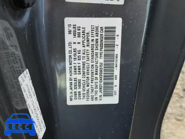 2013 HONDA CR-Z JHMZF1D4XDS003750 image 9