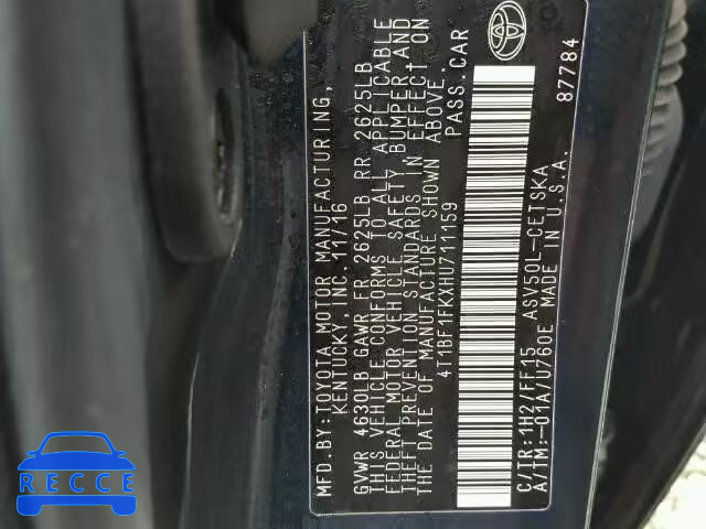 2017 TOYOTA CAMRY 4T1BF1FKXHU711159 image 9