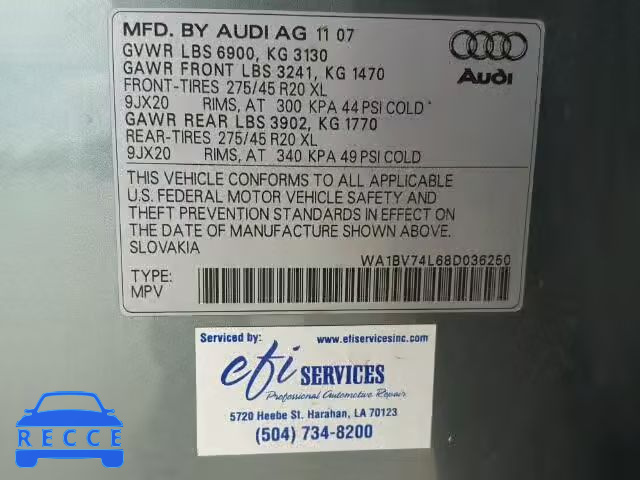 2008 AUDI Q7 4.2 QUA WA1BV74L68D036250 image 9