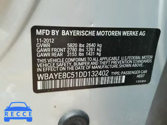 2013 BMW 750LI WBAYE8C51DD132402 Bild 9