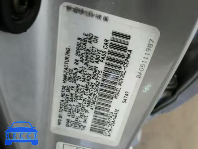 2002 TOYOTA CAMRY 4T1BE32K12U627775 image 9