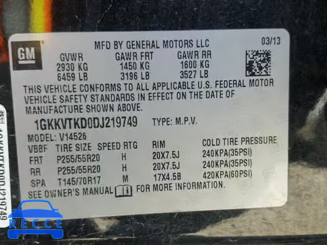 2013 GMC ACADIA DEN 1GKKVTKD0DJ219749 image 9