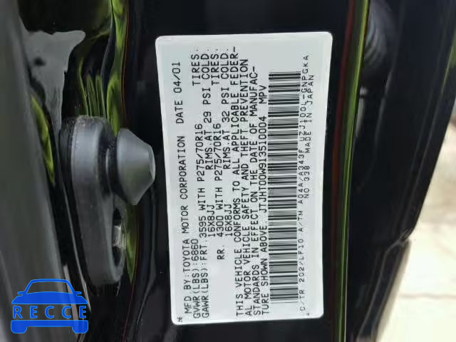 2001 LEXUS LX 470 JTJHT00W913510004 image 9