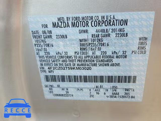 2009 MAZDA TRIBUTE I 4F2CZ02759KM03020 image 9