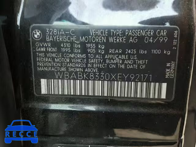 1999 BMW 328IC AUTO WBABK8330XEY92171 image 9