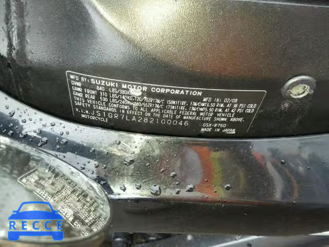 2008 SUZUKI GSX-R750 JS1GR7LA282100046 image 9
