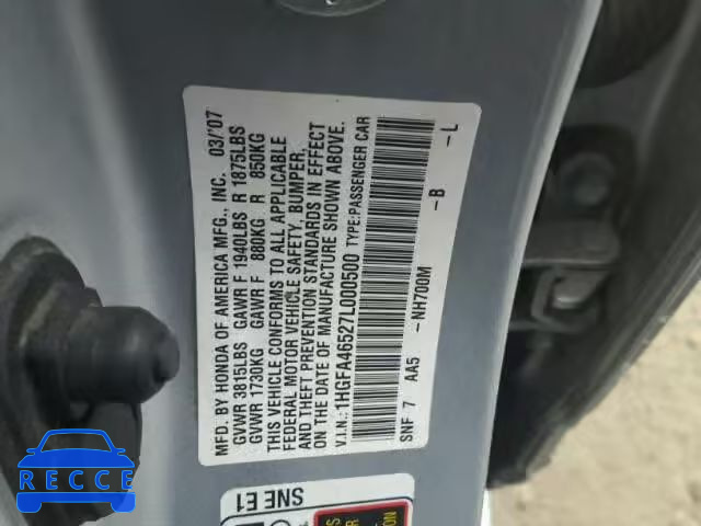 2007 HONDA CIVIC GX 1HGFA46527L000500 Bild 9