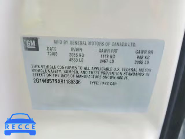 2009 CHEVROLET IMPALA 2G1WB57NX91186336 image 9