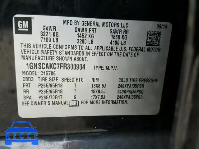 2015 CHEVROLET TAHOE C150 1GNSCAKC7FR300904 image 9